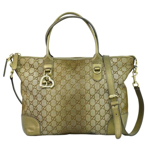 Gucci Heartbit GG Canvas 2-Way Shoulder Bag Handbag Pochette Brown
